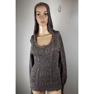 DKNY Jeans Hooded Sweater Size M ‎ Brown Knit